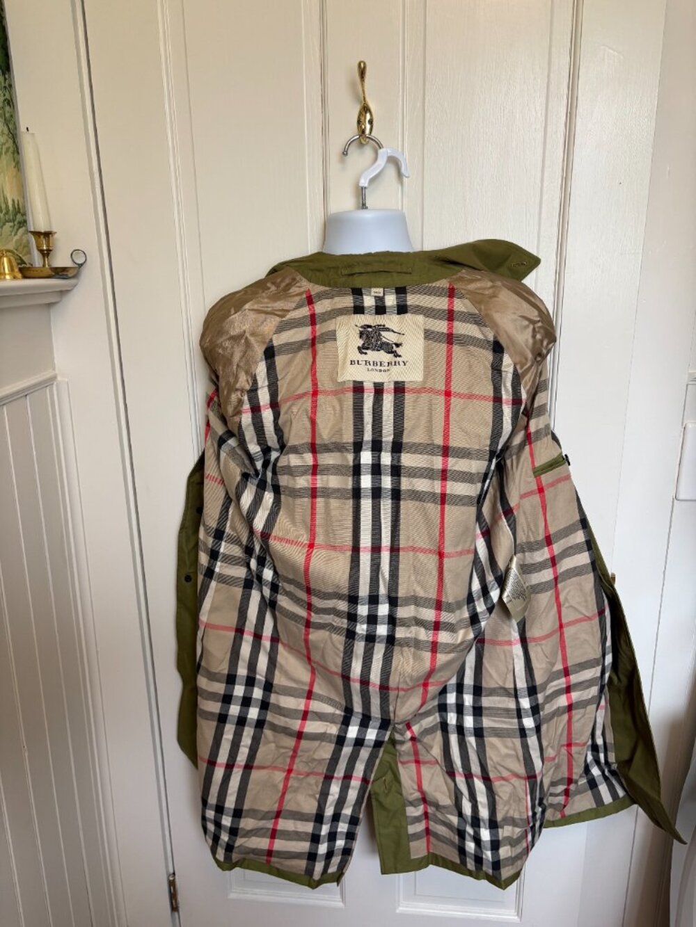 Burberry London Men’s Car Coat Olive Green Nova Check Lined Cotton Raincoat - Picture 3 of 13